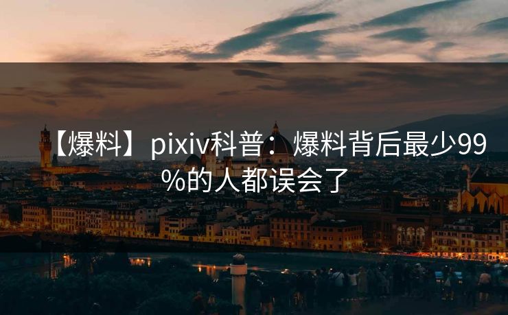 【爆料】pixiv科普：爆料背后最少99%的人都误会了